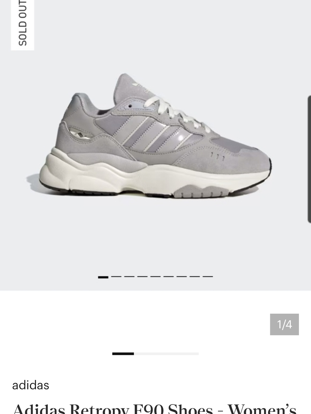 adidas Retropy F90 Sneakers in Light Gray and White